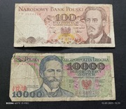 Stere banknoty polskie 100 zł 10 000 zł 1988 rok PRL 