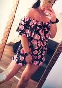 Kombinezon hiszpanka czarny kwiaty z paskiem