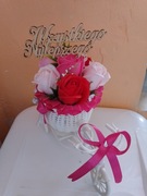 Rowerek z kwiatami mydlanymi na urodziny 