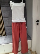 Szerokie damskie spodnie z domieszką lnu L