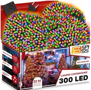 LAMPKI CHOINKOWE 300 LED ZEWNĘTRZNE WEWNĘTRZNE MULTIKOLOR ŚWIĄTECZNE 22 M
