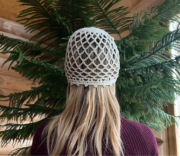 Kremowa czapka siateczka nakrycie głowy Handmade