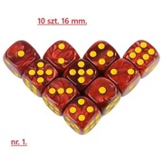 Standardowe kości do gry . komplet 10 szt. 3 kolory. 16 mm.