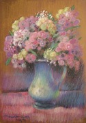 KWIATY CEGIEŁKI W WAZONIE pastel 49x34cm