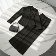 Czarny elegancki komplet damski modny garnitur marynarka do pracy + GRATIS