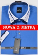 Koszula męska niebieska na krótki rękaw kołnierzyk 39/40 slim fit