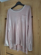 Pudrowy sweterek bluzka z połyskiem oversize M L