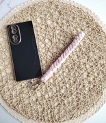 Pasek na nadgarstek do telefonu kluczy torebki pudrowy róż makrama boho