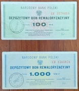 1982r, 2 Depozytowe bony rewaloryzacyjne NBP 100, 1000, stemple ! 