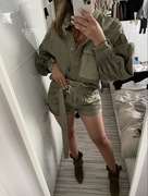 Komplet jeansowy Zara XS/34 khaki koszula spodenki szorty kurtka