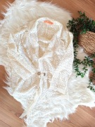 elegancki biały kremowy écru żakiet koronkowy 36S koronkowa marynarka