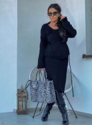 Swetrowy komplet sweter kopertowy i spódnica Zocco czarny