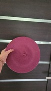 Beret ciemny  różowy wełniany klasyczny jesienny