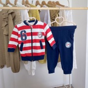 Dres 74 dresik bluza spodnie w paski granatowe czerwone komplet 