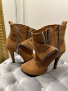 Botki na obcasie, skórzane karmelowe rockowe L37 Loft 37