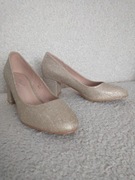buty 38 pantofle 38 złote brokat okazje czółenka 38 obcas