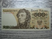 BANKNOT NBP PRL 500 ZŁOTYCH 1982 ROK SERIA DU KOŚCIUSZKO UNC