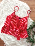 czerwony croptop na ramiączkach w grochy groszki kropy kropki bluzka