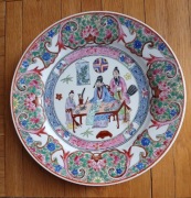 Vintage  Famille Verte ręcznie malowany porcelanowy talerz Chiny pol XXw. 