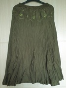 Spódnica zielona długa na gumce M/L gnieciony materiał