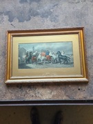 Piękny Obraz Bohneur konie w ozdobnej ramie antyk zabytek