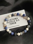 Bransoletka męska z sodalitem, chalcedonen, lawą wulkaniczną i howlitem