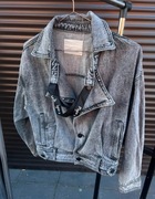Kurtka jeansowa z dżetami i przetarciami, szara, rozmiar uniwersalny