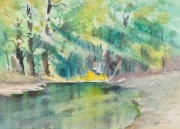 Obraz akwarelowy - pejzaż letni  31 cm x 23 cm + 0,5 cm margines