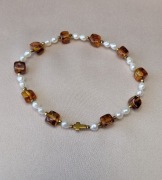 Bransoletka różaniec kamienie perły naturalne krzyżyk bursztyn hematyt