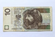 Banknot 10 zł z 2012 roku Seria AR4801190
