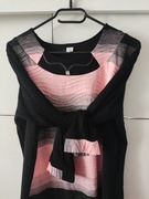 Elegancka bluzka czarna różowa struktura XL 42 