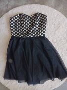 Sukienka czarna w grochy z usztywnianym gorsetem