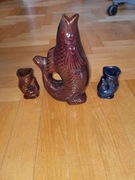 Kieliszki wraz z karafką w kształcie ryb PRL