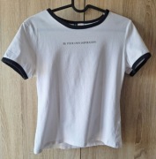 T-shirt koszulka biała, biało-czarna z napisem, XS-M