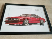 BMW E24 plakat rysunek prezent A2 60x42 cm 