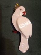 Broszka akrylowa biała papuga kakadu