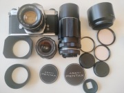 Pentax Spotmatic SP 1.8/55 3.5/28 4/200 aparat analogowy zestaw 