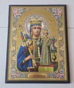 WIELKA Ikona GRECKA na desce Matka Boska Niewiędnący Kwiat WONNA RÓŻA 33x43