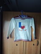 Sweter dziewczęcy kremowo-czerwony rozmiar 146