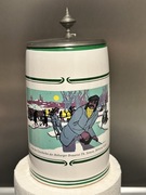 Stary ceramiczny niemiecki kufel 2L do piwa fajansowy z cynową pokrywką