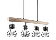 Lampa drewniana wisząca 4 metalowe abażury