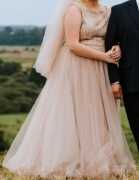 Suknia ślubna ecru pudrowy róż plus size 48/50 