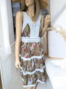 Kolorowa Sukienka damska boho orientalny wzór z koronką bawełniana M 38