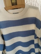 ciepły sweter w paski krem+niebieski __BDB__36