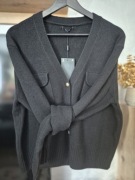 Kardigan sweter wełniany czarny złote guziki Massimo Dutti S M