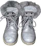 Szare zimowe Botki trapery damskie sznurowane z futerkiem 38-39