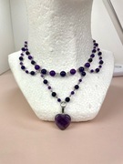 Naszyjnik z koralików handmade fiolet stal nierdzewna serce