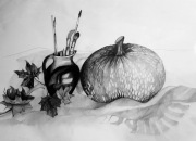 Rysunek martwej natury z dynią.