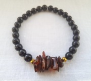 Bransoletka Onyks i Bursztyn z dodatkiem Hematytu rękodzieło 