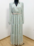 Sukienka maxi miętowa w kwiaty boho kopertowa wiosna XL 42 na komunie